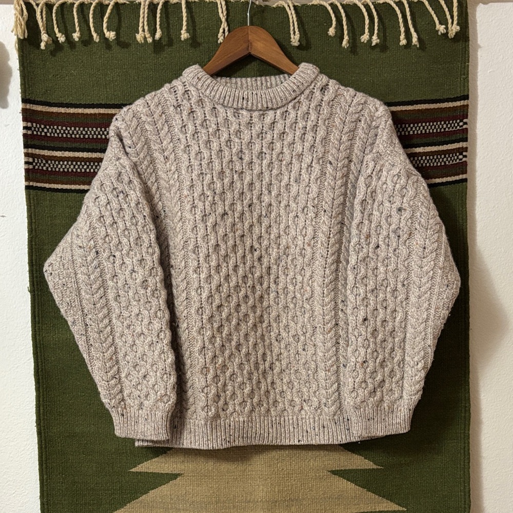 Cozy Cable Knit chunky Sweater fishermen’s 100% wool jumper made in Ireland Aran